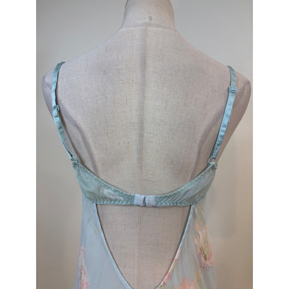 Vtg Victoria's Secret Slip Dress L Blue Silk Milkmaid Beaded Coquette Ethereal - Picture 5 of 8